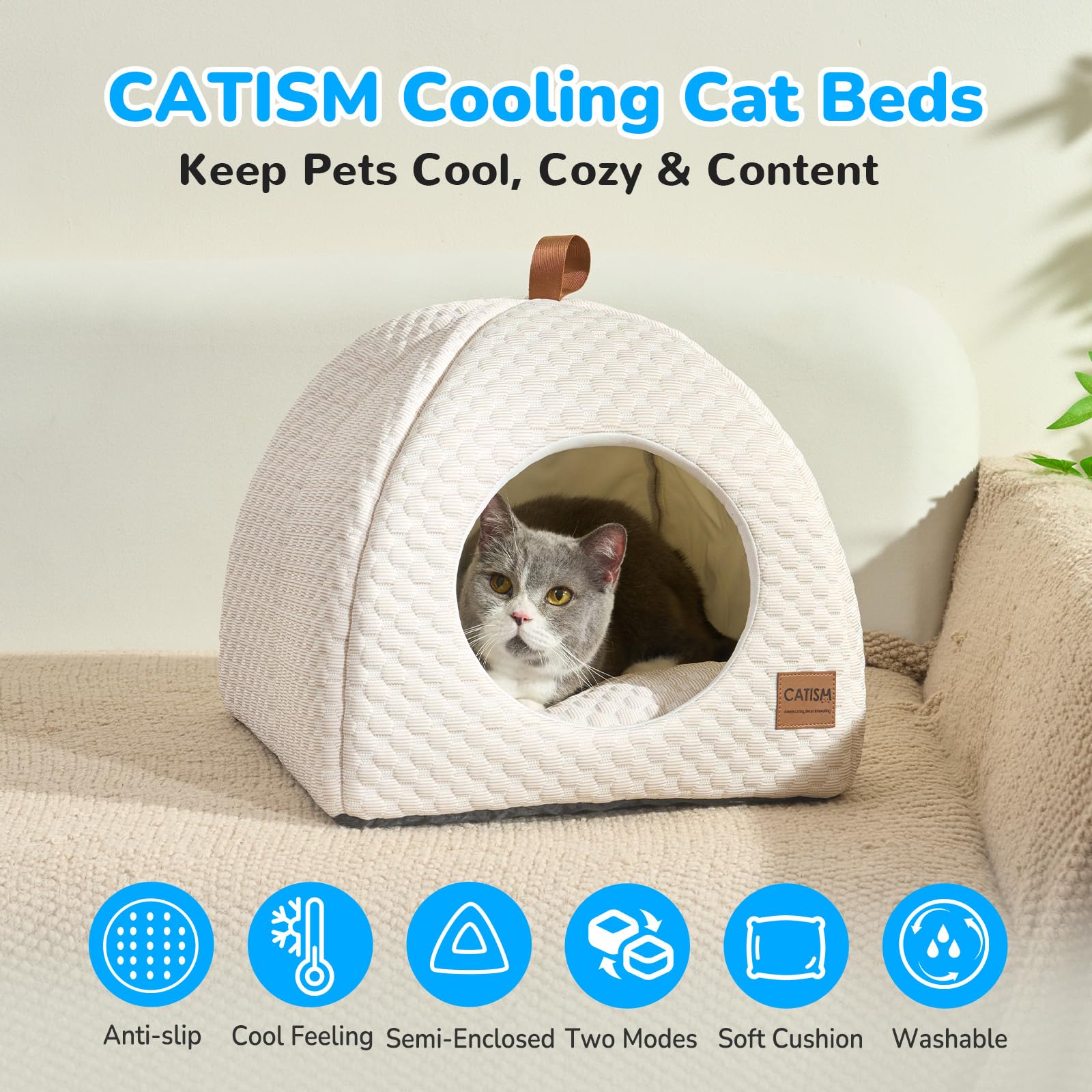 CATISM Cuccia per Gatti da Interni - 2 in 1 Letto per Gatti Rinfrescante Estiva, Lavabile, Pieghevole con Cuscino in Morbido Cotone di alta Qualità per Gatto e Cane Piccolo, Marrone caffè