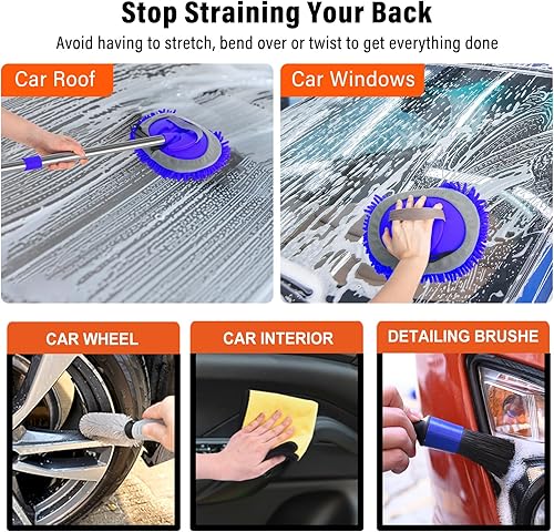 Miniatura 6 de Cepillo de lavado de auto con mango largo 62kit de microfibra, guante suave para trapeador, kit de lavado sin arañazos, suministros de limpieza para