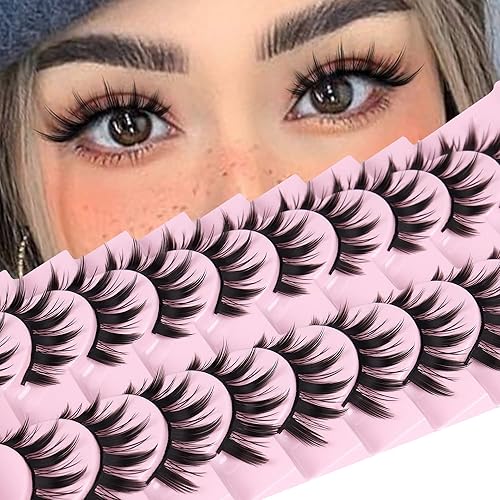 False Eyelashes 10 Pairs Manga Lashes Japanese Style Anime Thick Cosplay Lashes Natural Look 16MM Spiky 8D Wispy Faux Mink Lashes Full Strip Doll Lashes by FANXITON - Manga Lashes 16mm