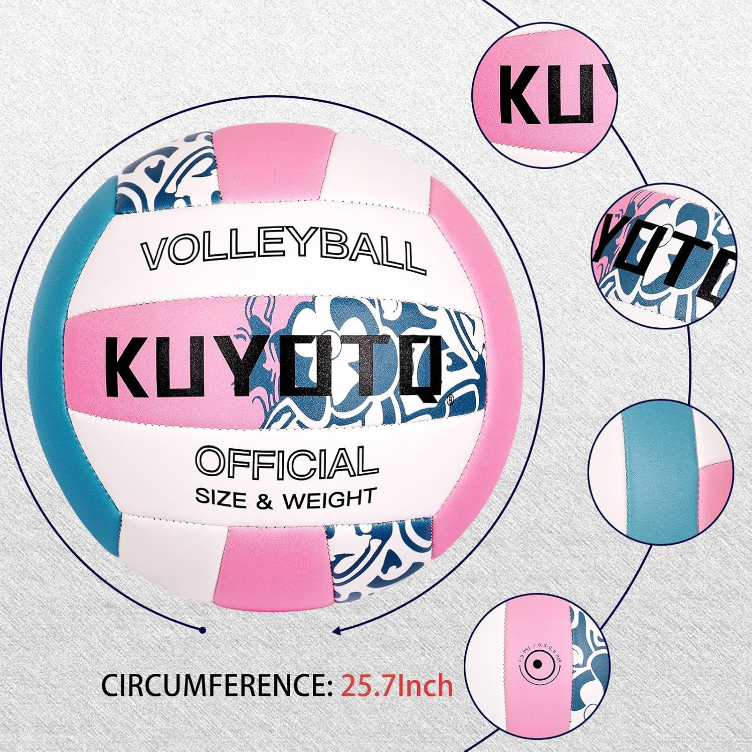 KUYOTQ Outdoor Volleyball Size 5, Pink Floral Beach Volleyball, Soft Touch Training Ball for Youth & Adult, Indoor Outdoor Sand Grass Court, Deflated Arrival - Image 8