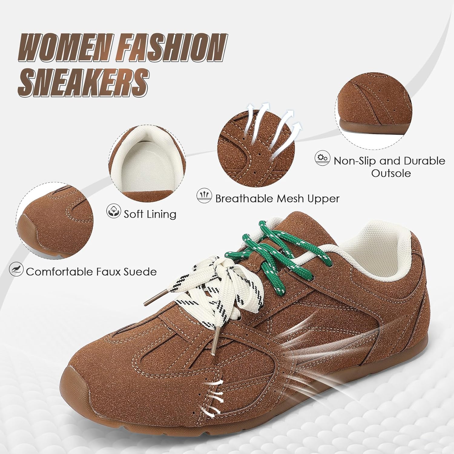 Etebella Womens Retro Lace Up Sneakers Comfortable Lightweight & Non Slip Walking Shoes Round Toe Fashion Casual Barefoot Trainers Shoes - Image 4