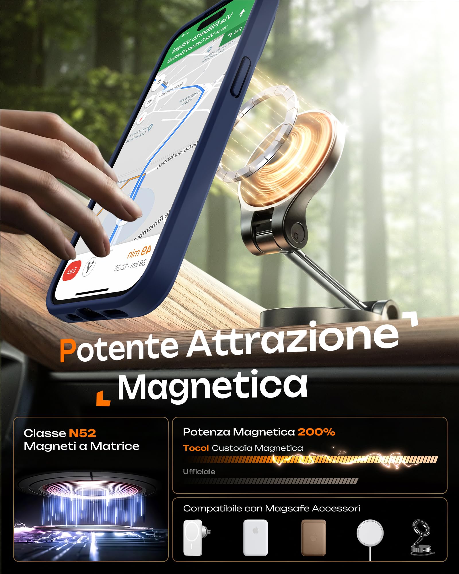 TOCOL Cover Magnetica per iPhone 14 Pro 6,1 Pollic, Compatibile con MagSafe, Protezione Fotocamera Integrata, Custodia Antiurto Traslucida Opaca, Blu