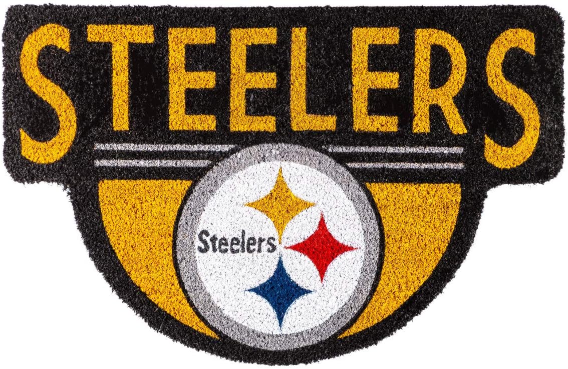 Team Sports America Officially Licensed NFL Fan Gear Pittsburgh Steelers, Shaped Coir Door Mat Floor Mat Sports Accessories and Gift for Home Office and Fan Cave