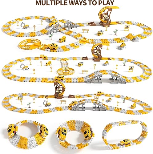 Miniatura 4 de KuKuFun Juguetes de pistas de carreras, regalos para niños de 2, 3, 4, 5 años, 302 piezas de pistas de carreras de construcción, juguetes para