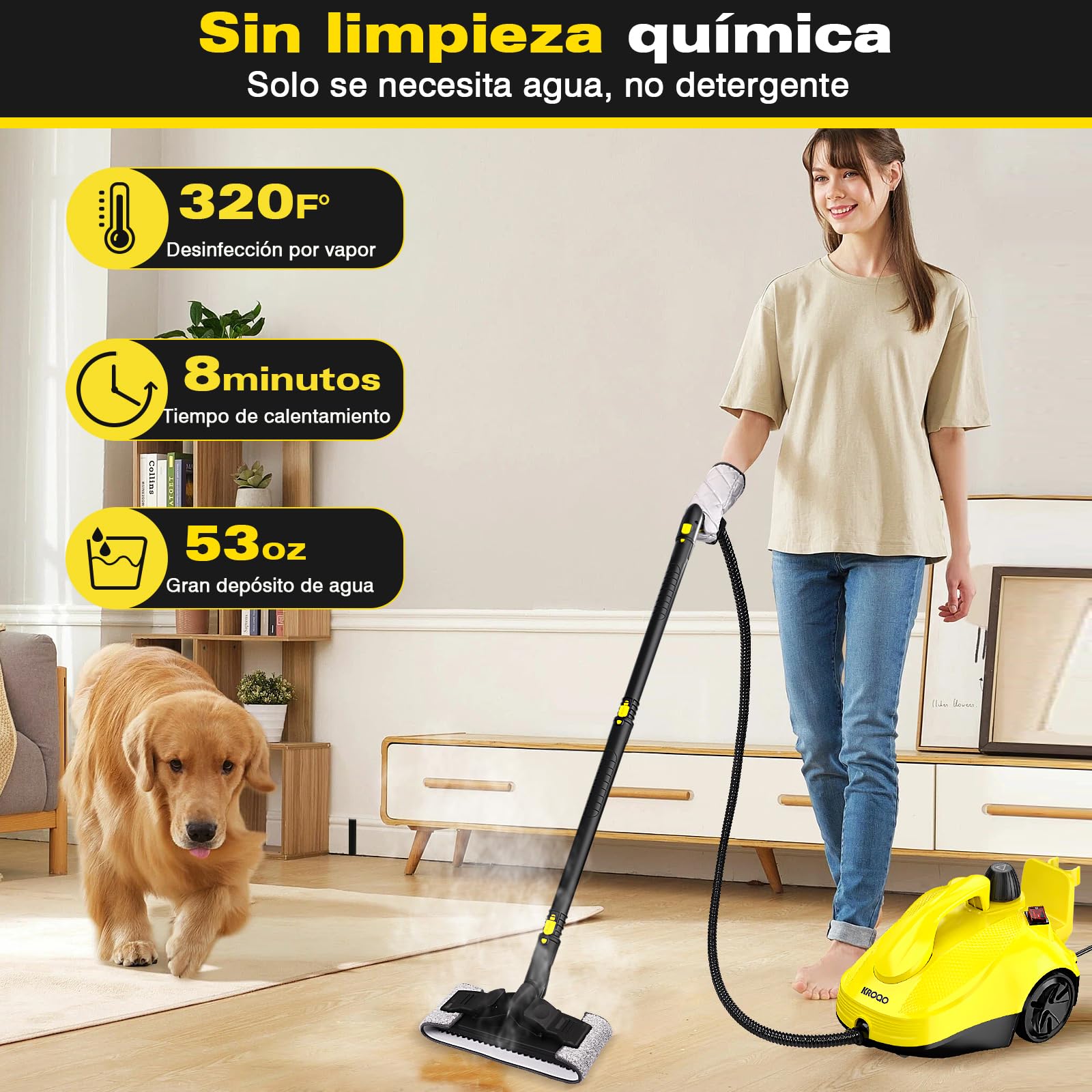 Limpiador a vapor con 23 accesorios y cable de alimentación de 5 m para la limpieza de estufas, alfombras, sofás, tapicería, juguetes y suelos lisos.