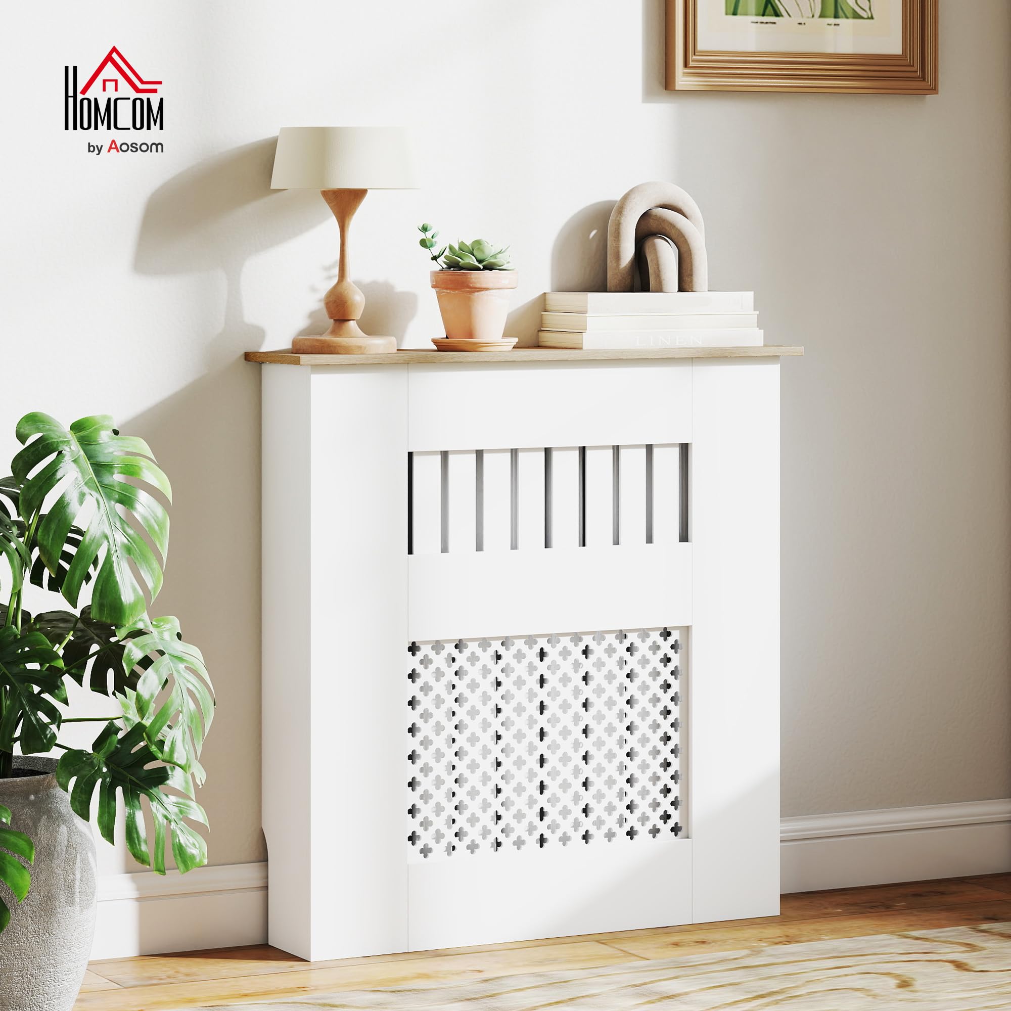 HOMCOM Cubre Radiadores, Cubreradiador de MDF, 78x19x81 cm, Cubierta para Radiador, Diseño Moderno de Listones y Nido de Abeja, para Salón, Dormitorio, Blanco