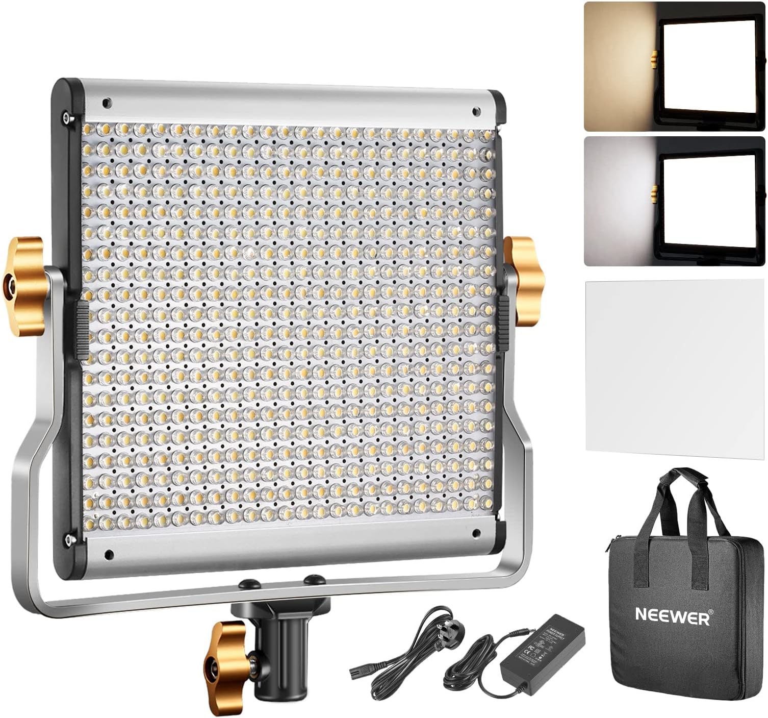 Dimmable Bi-color LED with U Bracket Professional Video Light for Studio, YouTube Outdoor Video Photography Lighting Kit, Durable Metal Frame, 480 LED Beads, 3200-5600K, CRI 96+(UK Plug)