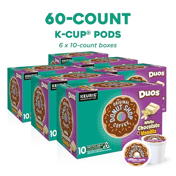 The Original Donut Shop Duos White Chocolate + Vanilla, Keurig Single Serve K-Cup pods, 60 Count (6 Packs of 10)