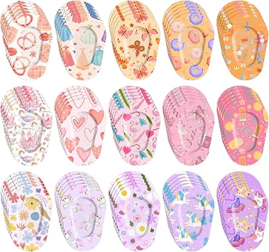 75 Pcs Kids Eye Patches 15 Cute Styles Soft Breathable Cotton Adhesive Patches for Amblyopia and Lazy Eye, 2.95"x1.96" Disposable Bandages for Toddlers, Girls & Adults, Bulk Pack