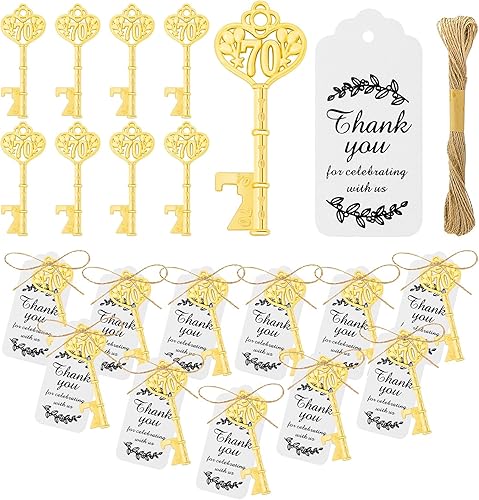 KBDHYY 50 unidades de abrebotellas con llave dorada de 70 años, recuerdos de fiesta de 70 cumpleaños, abrebotellas de cerveza de 70 llaves,