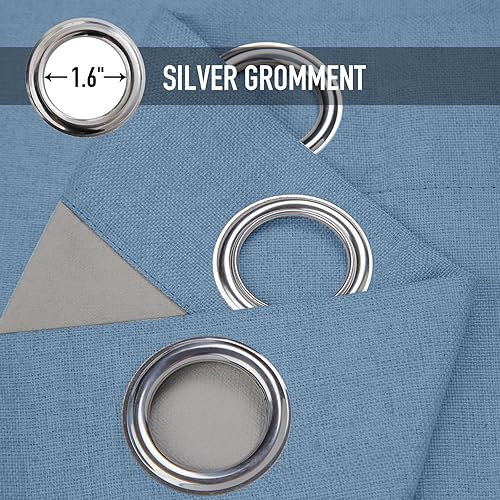 Vista 112 de Cortinas 100% opacas de 63 pulgadas de largo, lino texturizado, para dormitorio, cortinas con ojales para sala de estar, cortinas de tratamiento