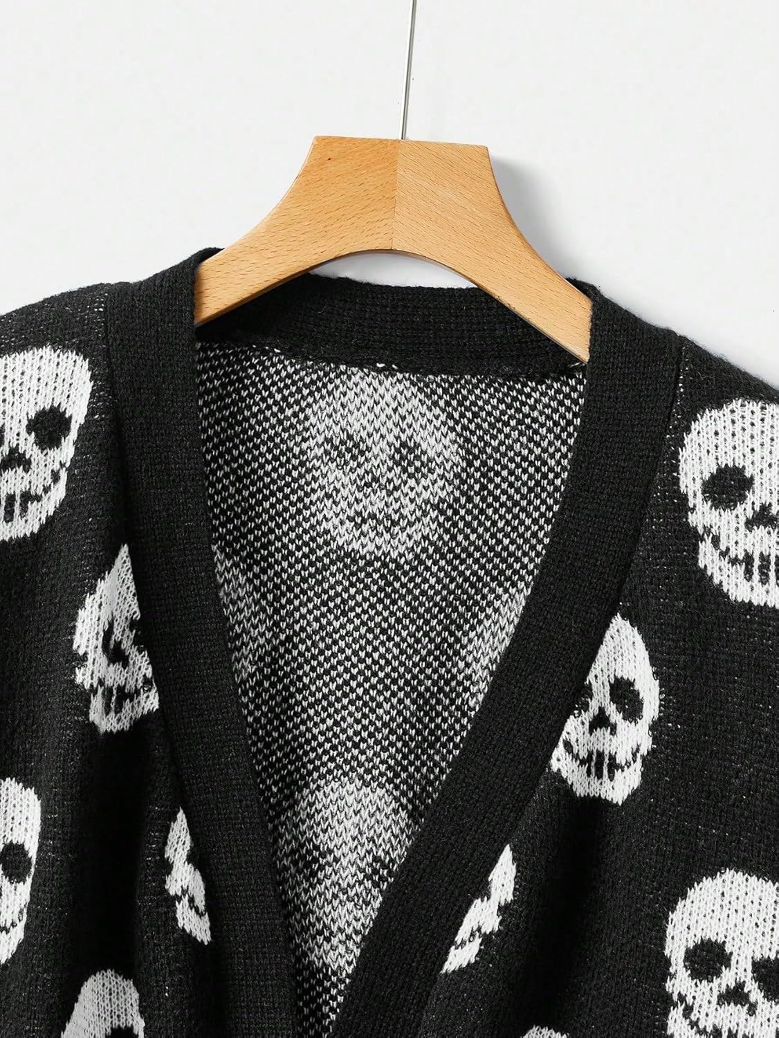 WDIRARA Women's Plus Size Halloween Skeleton Skull Cardigans Drop Shoulder Open Front Cardigan Sweater - Image 4