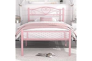 VECELO Twin Bed Frame with Headboard and Footboard in Elegant Pink Finish