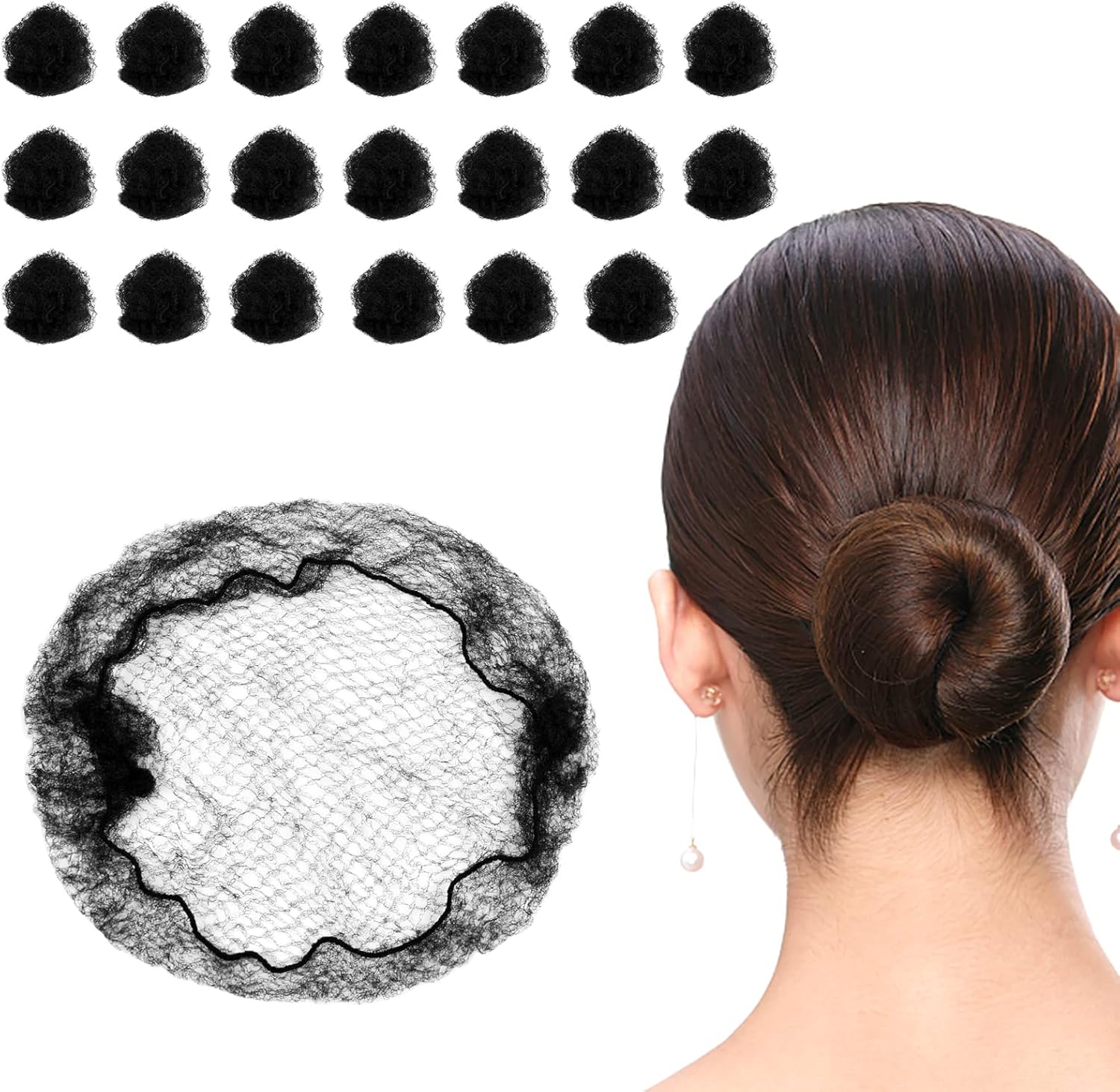 Pack of 20 Black Hair Nets for Women, Invisible Hair Net Elastic Edge