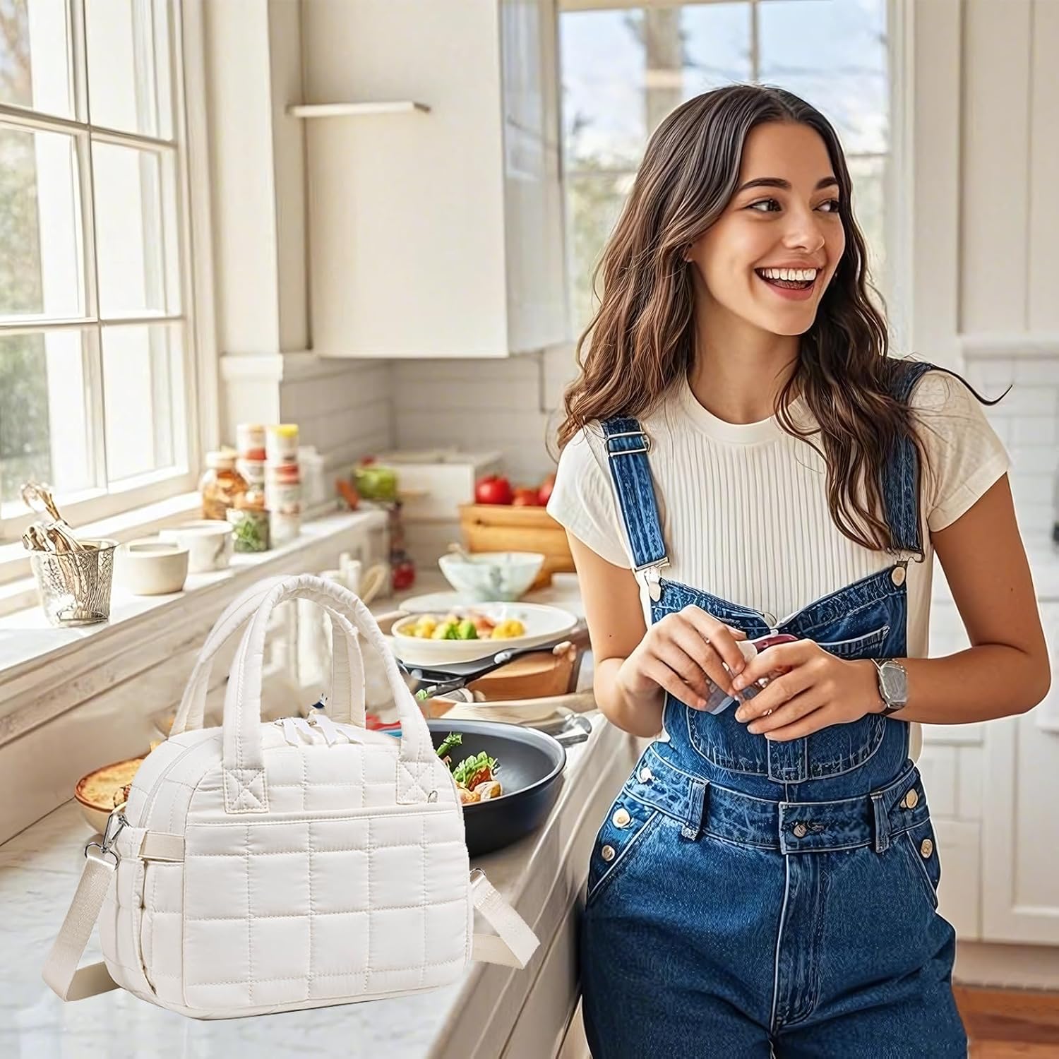 LEDAOU Lunch Box for Women Lunch bag Quilted Puffer Lunch Box with Adjustable Strap Insulated Reusable LunchBox for Work School Picnic Travel - Image 8