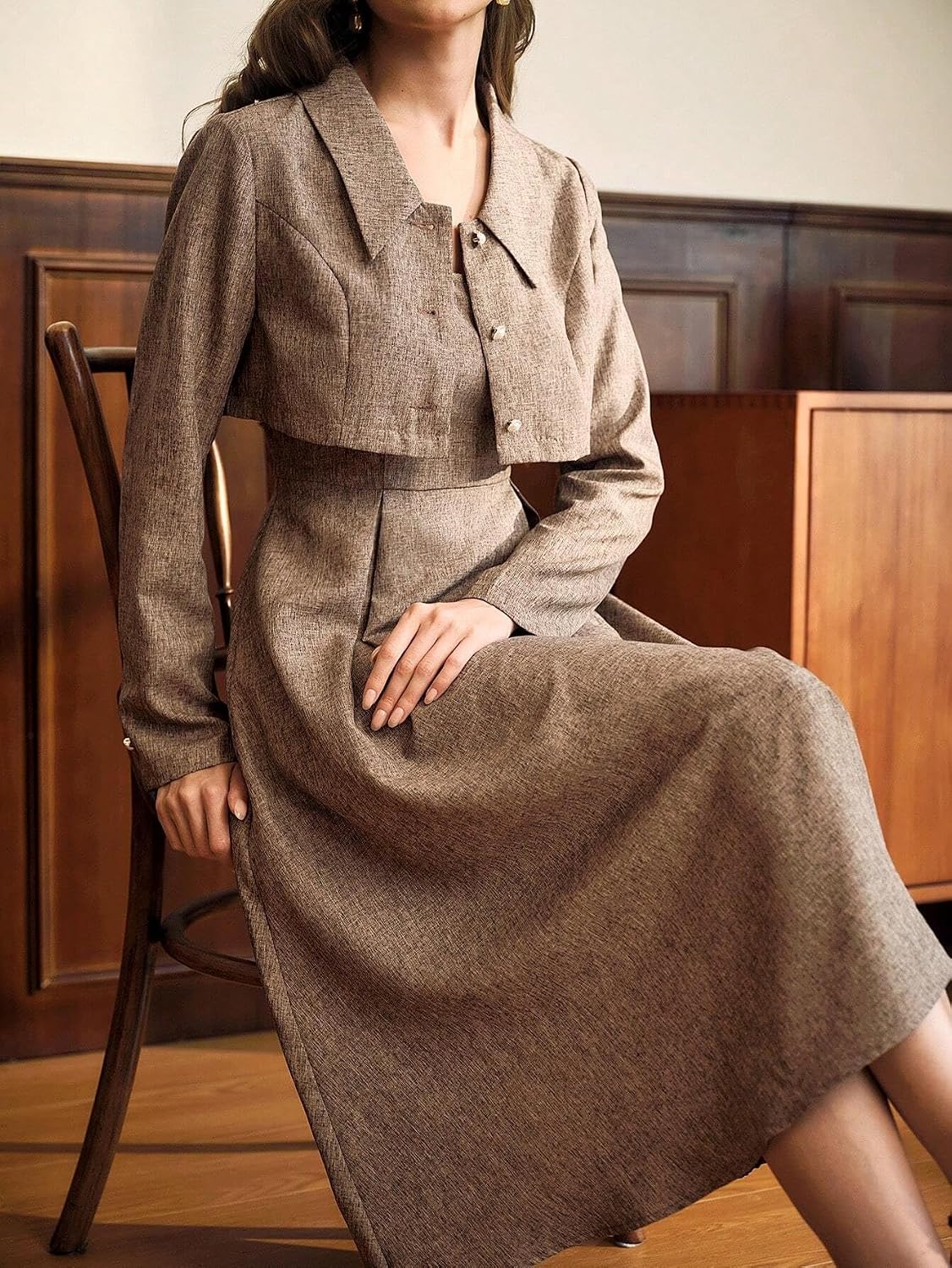 Dress Sets Women 2 Piece Outfits,Vintage Elegant Square Neck Sleeveless Dress & Long Sleeve Short Jacket For Women