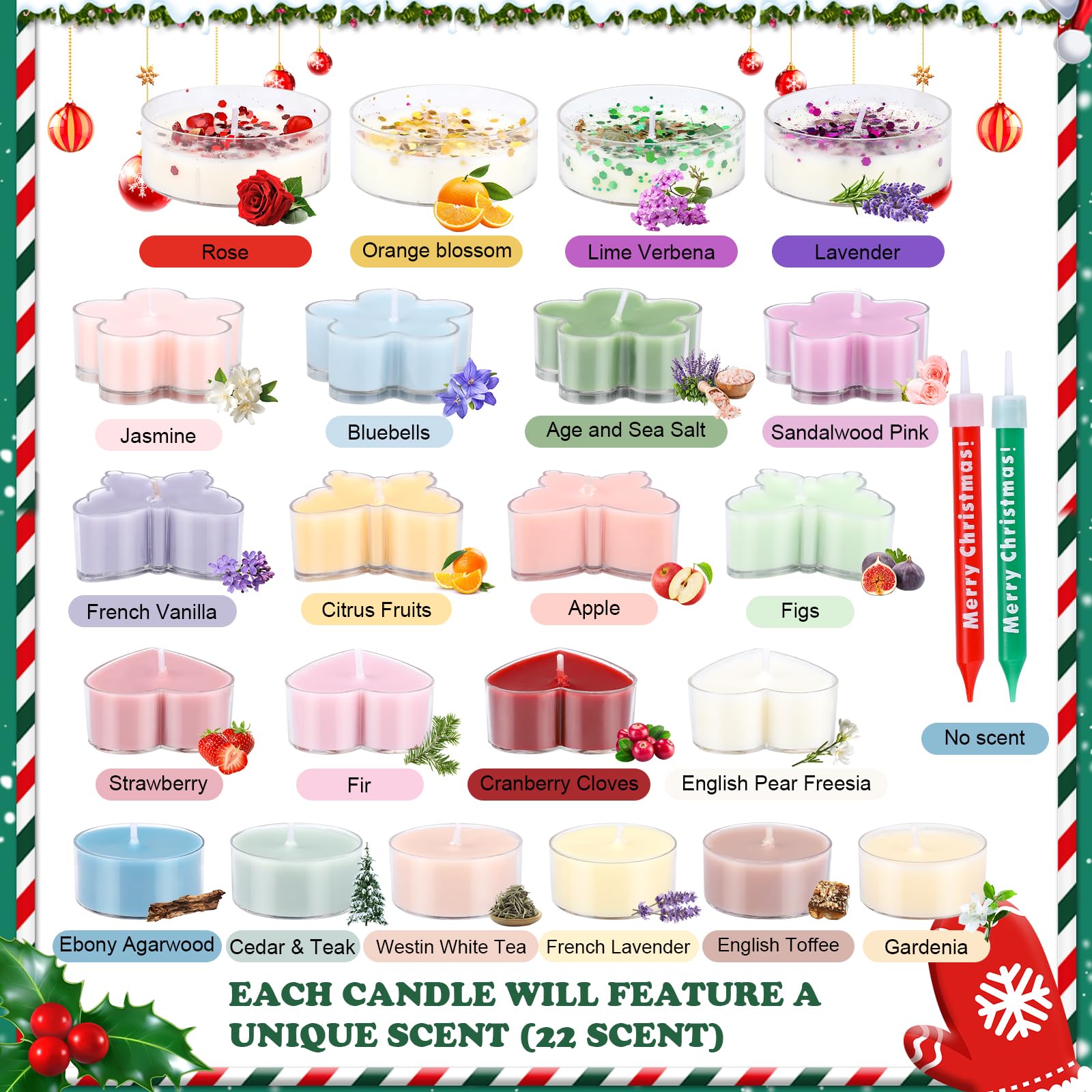 Teokantz Candle Advent Calendar 2025 Women, 22 Scented Candles Tealight with 4 Merry Christmas Candles - Image 2