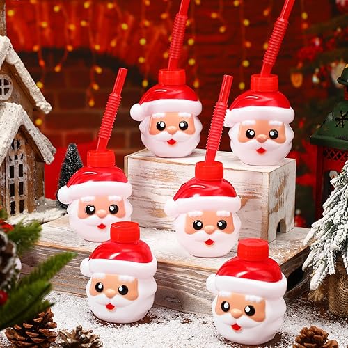 Miniatura 3 de 12 vasos de plástico con pajitas, regalo para niños, niñas, mujeres, hombres, fiesta temática de cumpleaños (Papá Noel)