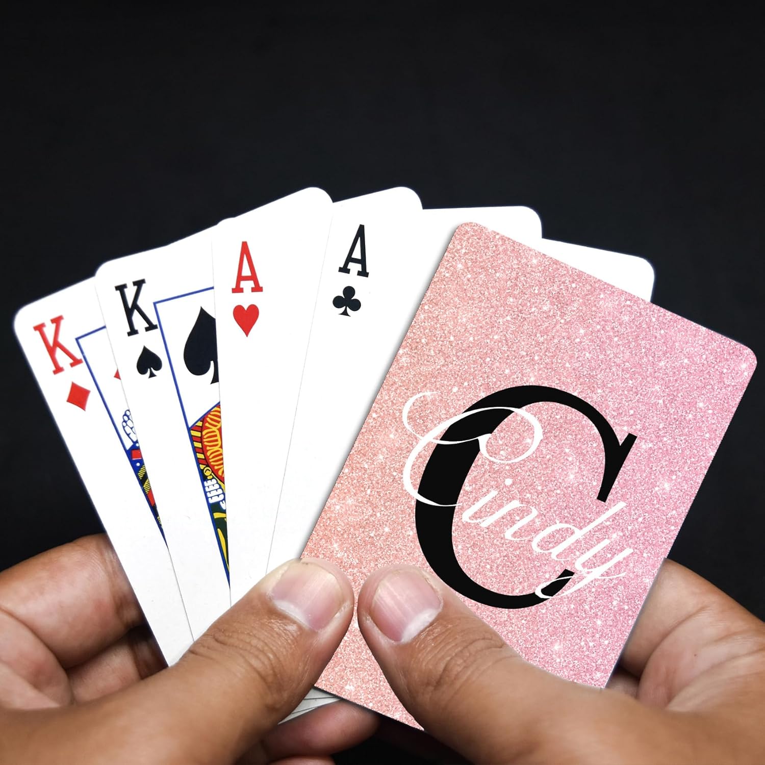 Glitter Playing Cards Custom Personalized Monogram Playing Cards with Initial Name, Bling Pink Poker Cards Customized Deck of Cards Themed Party Wedding Favors Birthday Gifts for Women Men