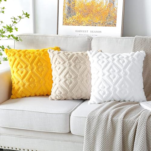 Miniatura 5 de Artscope Paquete de 2 fundas de almohada decorativas de terciopelo de lana suave y corta, estilo de lujo, fundas de cojín europeas para sofá y