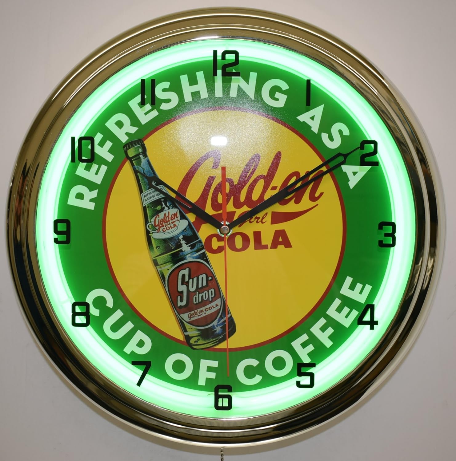 Sun-Drop Golden Girl Cola 16" Green Neon Advertising Clock Man Cave Garage Decor
