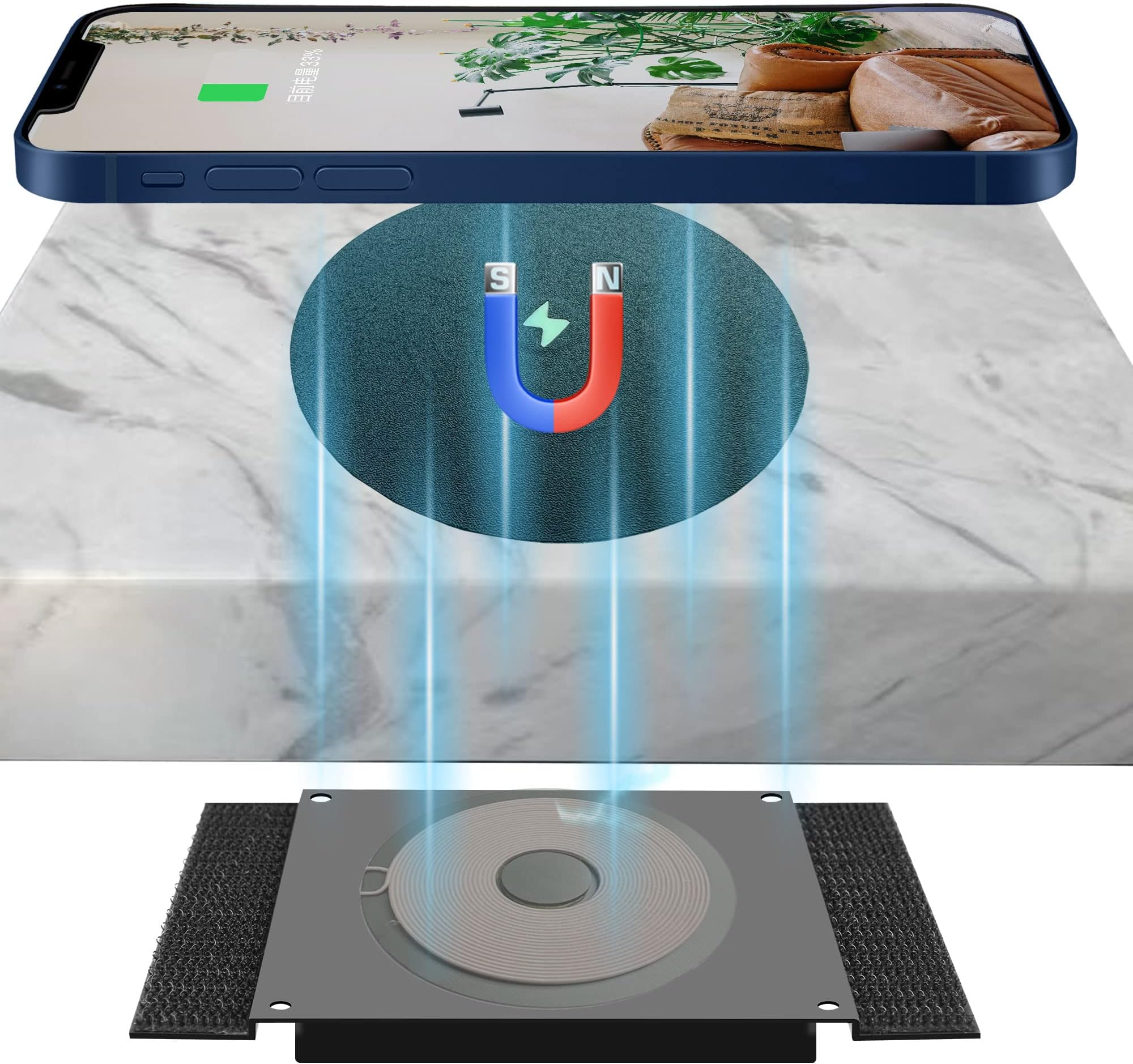 Magnetic Invisible Wireless Charger 8-30MM, Under Desk QI 15W Furniture Wireless Charging Pad for Magsafe iPhone 13/12 (with PD Adapter) (8-30MM Magsafe Desk Sticker Coil Included)