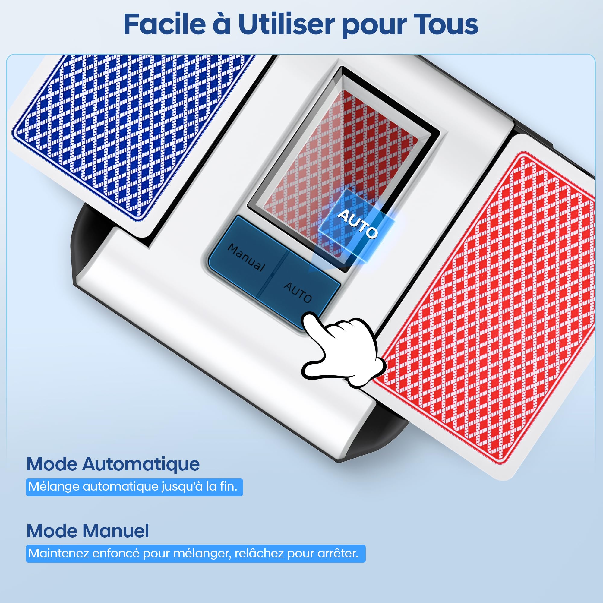 Mélangeur de Cartes Automatique Électronique 1-2 Jeux, Rechargeable Mélangeur automatique de cartes Auto/Manuel, Portable Mélange Silencieux Rapide pour UNO Poker Blackjack Texas Hold'em Bridge