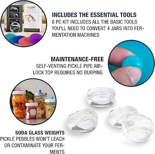 Miniatura 3 de Masontops Kits de 8 piezas de pepinillos de vidrio para pesos y tubos de pepinillo - Tapa pequeña de boca regular para decapado y enlatado