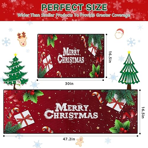 Miniatura 3 de ArtSocket Juego de 2 alfombras y tapetes de cocina antideslizantes, lavables, tapete de camino de cocina con texto en inglés "Merry Christmas",