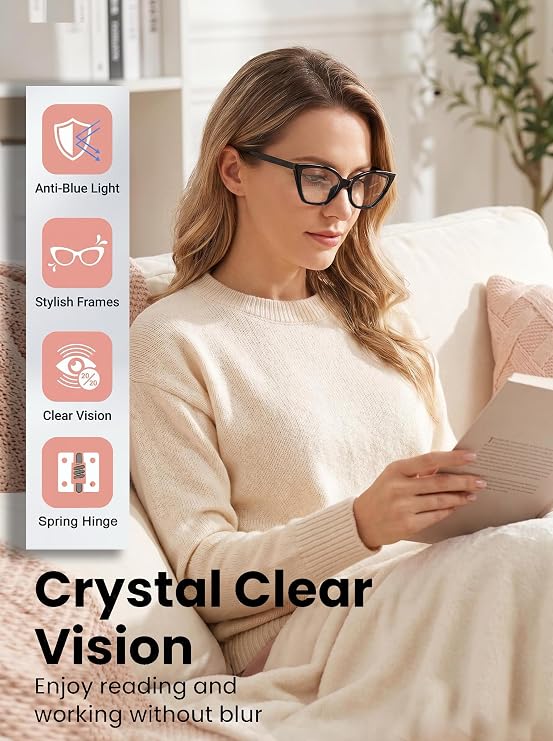 EYEURL Cat Eye Reading Glasses for Women Blue Light Blocking Readers