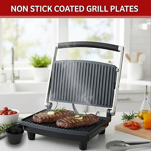 Miniatura 4 de Chef Buddy Panini Press Gourmet Sandwichera para una cocina saludable - Parrilla interior con bandeja de goteo de Classic Cuisine (plateado), otro