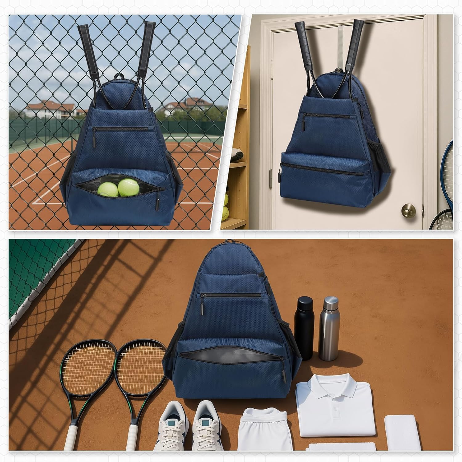 Tennis Backpack for Rackets, Waterproof Tennis Bag with Shoe Compartment, Wet/Dry Pocket, Fence Hook, for Tennis, Pickleball, Badminton - Image 2