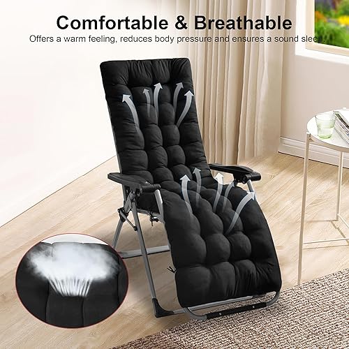 Miniatura 6 de Moclever Cojín para silla de gravedad cero, de 67 x 22 x 3 pulgadas, cojín reclinable acolchado grueso con 6 lazos, almohadilla suave para silla