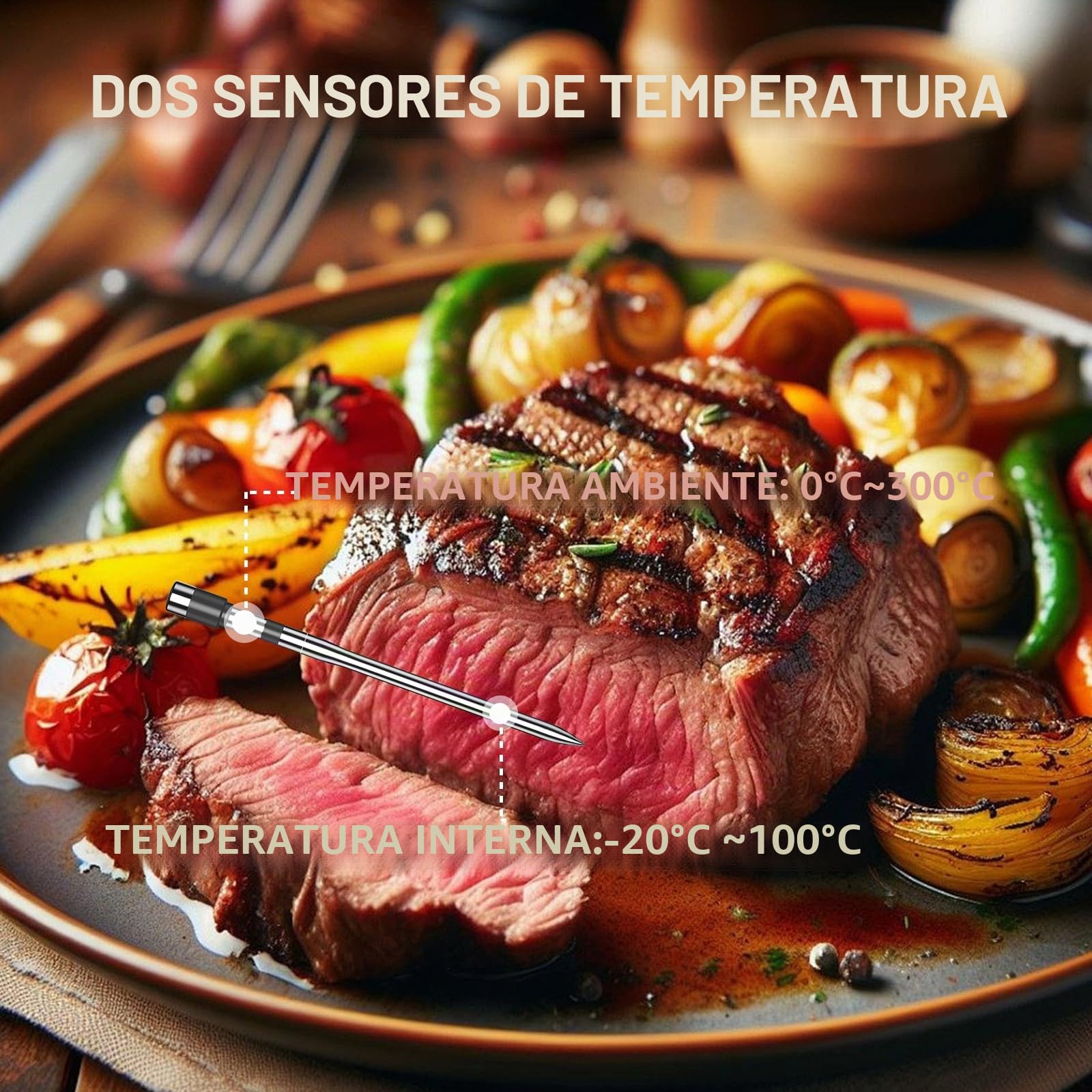 ANTELA Termómetro de Cocina Inteligente con Pantalla LCD AnfitriónLecturas Rápidas y PrecisasTermómetro de Carne Inalámbrico con Conexión APP