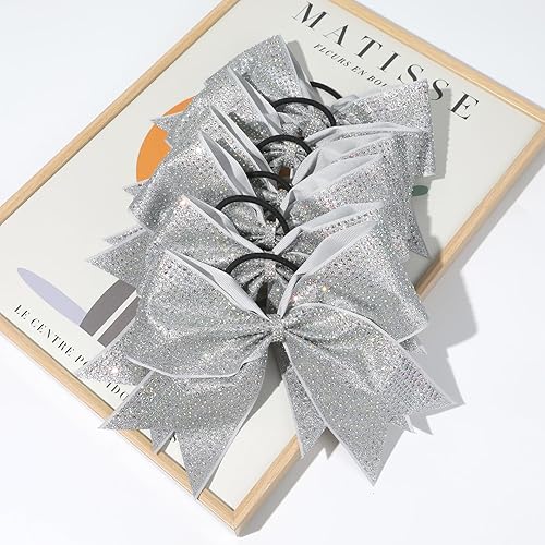 Miniatura 4 de DEEKA 6 lazos grandes con purpurina de 8 pulgadas con diamantes de imitación completos, lazos para el pelo brillantes y coloridos, banda elástica,