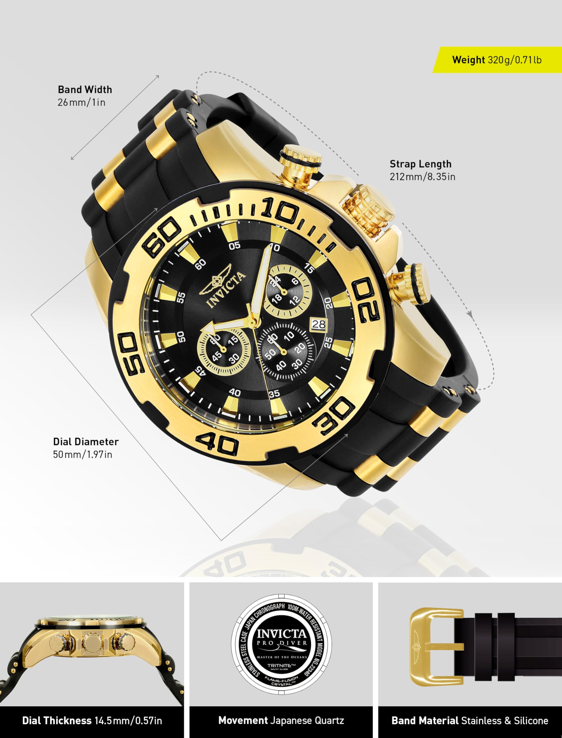22340 22341 22343 22344 22346 Pro Diver Reloj de cuarzo negro con pantalla analógica para hombre, Negro -, Buceador, movimiento de cuarzo 3