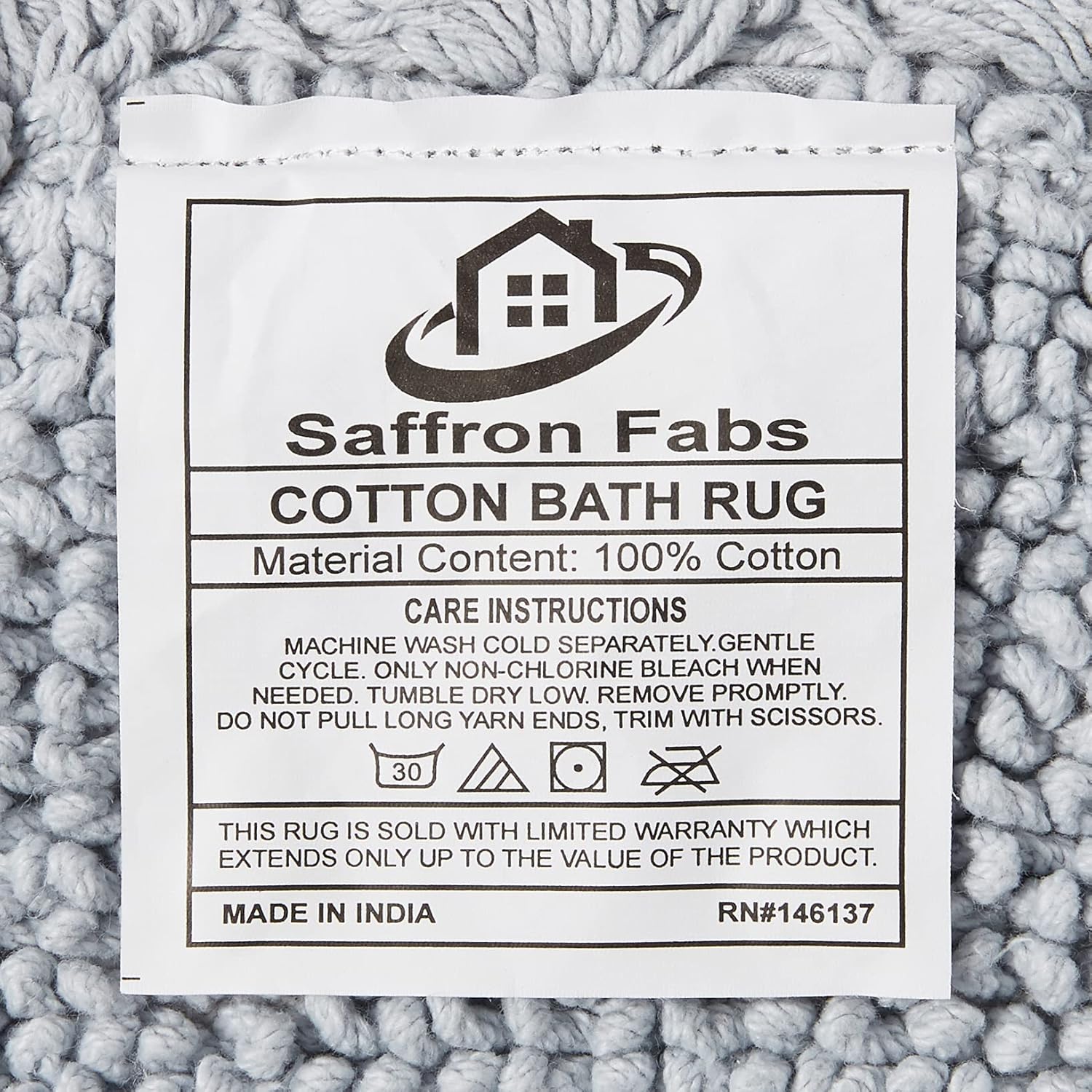 Bath Rug Cotton 36 In Round, Reversible-Different Pattern On Both Sides, Silver Gray, Hand Knitted Crochet Lace Border, Machine Washable