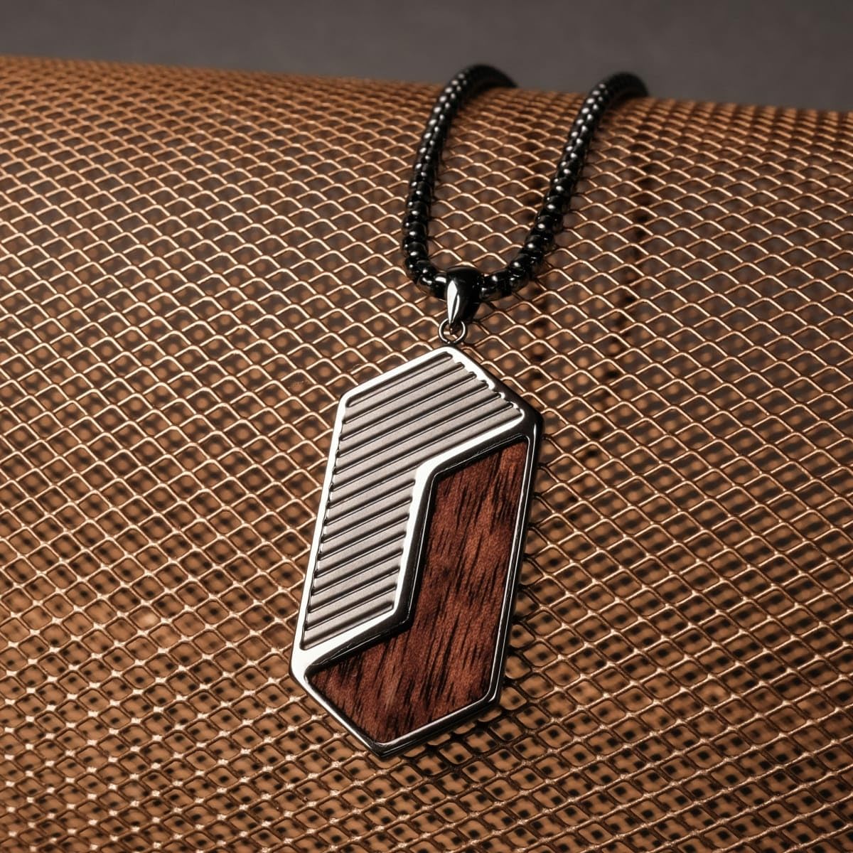 HOLZKERN Herren-Kette Edelstahl Zigzag Walnuss/Dunkelgrau 9010631014599