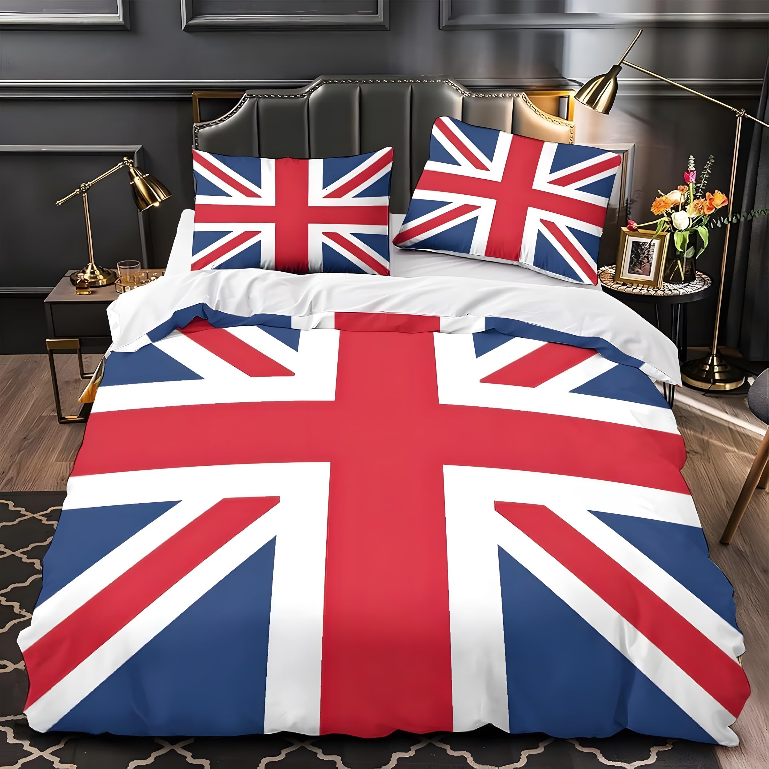 YZQGLHP Union Jack Flag Super King Duvet Cover Retro London Bedding Set Soft Cozy Microfibre Duvet Covers 260x220 with Zipper Closure and 2 Pillowcases 50x75cm