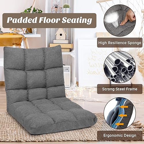 Miniatura 26 de Giantex Sofá ajustable para juegos de piso, acolchado de 14 posiciones, plegable, reclinable perezoso, esponja de alta resistencia, tela de algodón