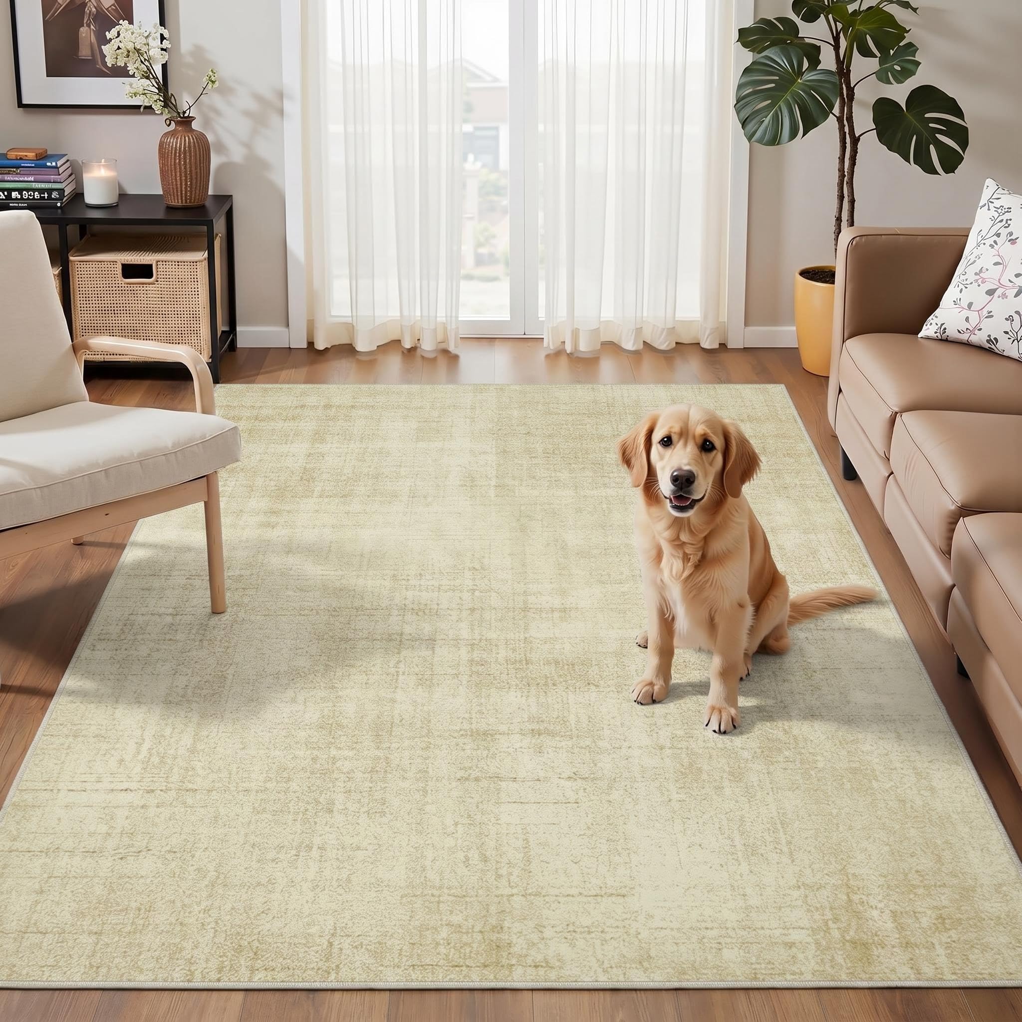 Tapis antidérapant lavable Joydeco beige pour éliminer les taches