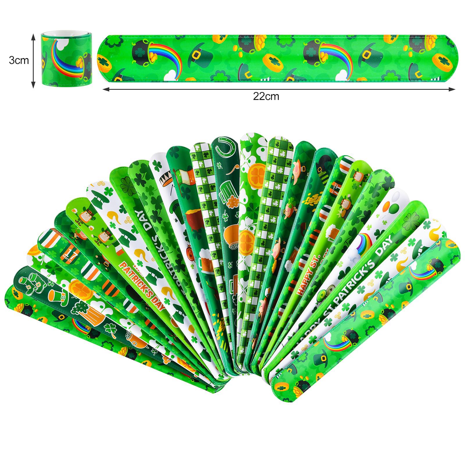 36PCS St Patricks Day Decorations Slap Bracelets Bright Green Lucky Shamrock Designs Rainbows - Image 2
