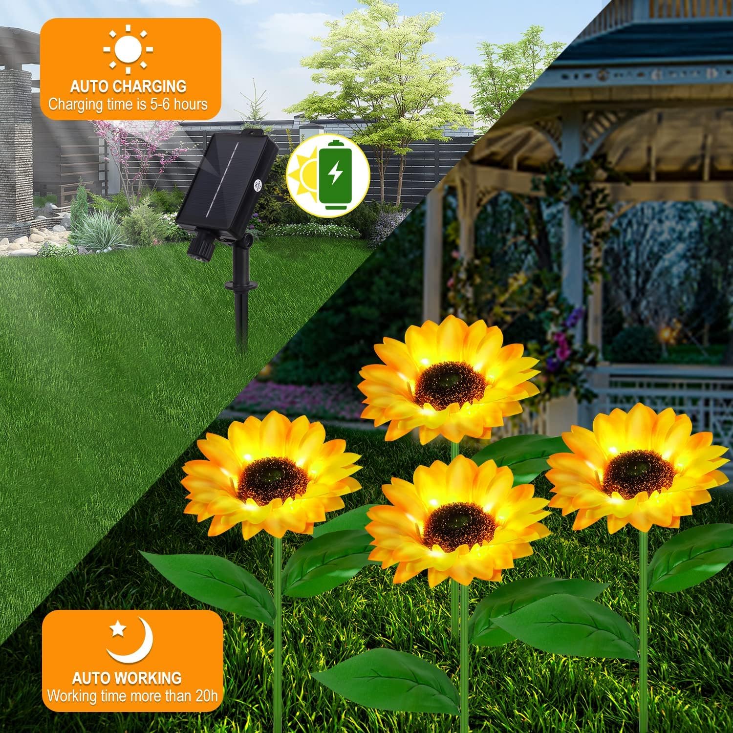 Luci solari da giardino per esterni e interni, confezione da 4 luci a girasole con telecomando, 8 modalità, decorazione per casa, giardino, regalo per mamma, donne, nonna, compleanno, patio, cortile
