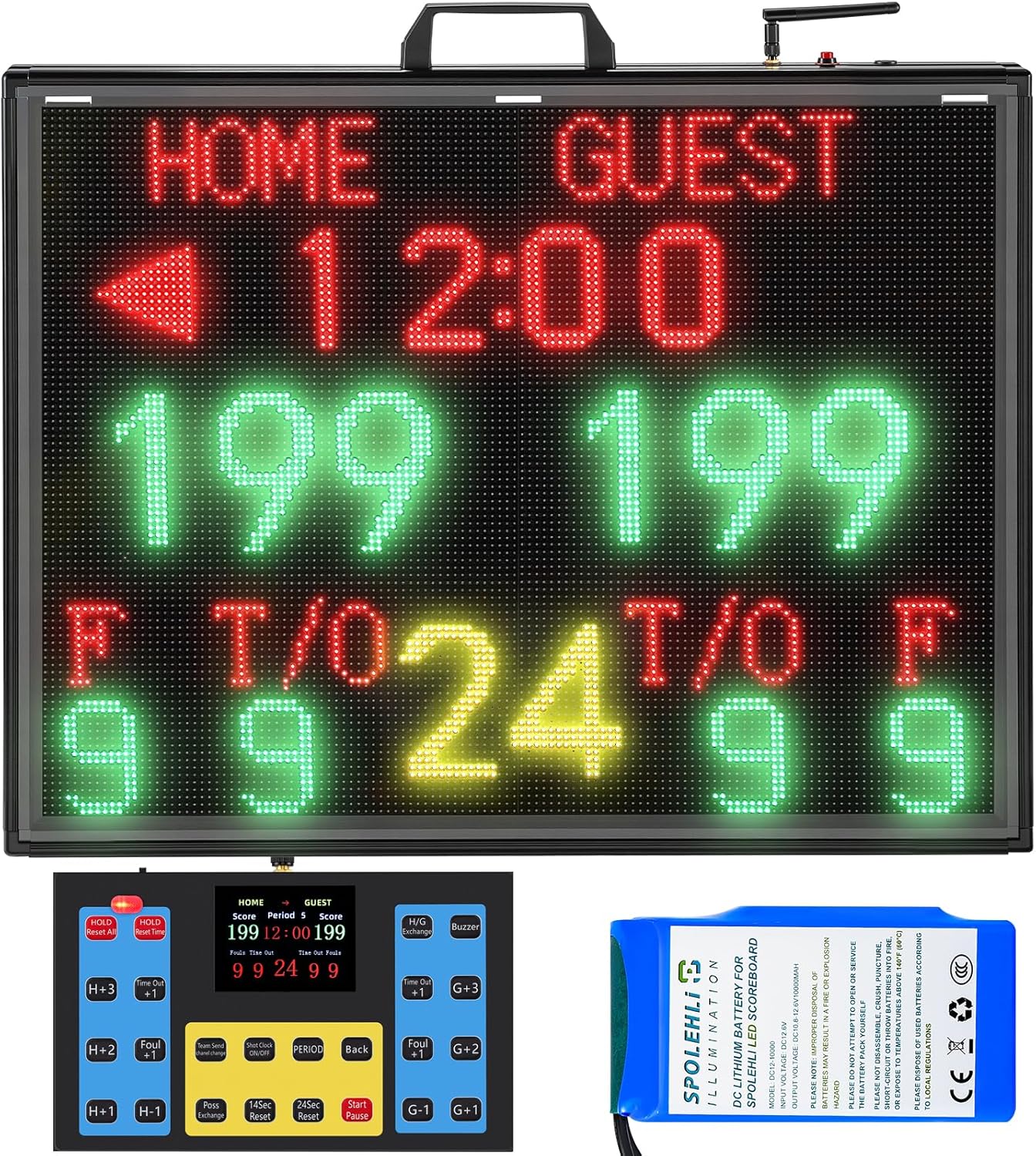 Matrix Display Large Electronic Scoreboard with Wireless LCD Touchscreen RF Controller - 26.4x20.5" Big Matrix Display, 100Ft Visibility, DC Battery, Flexible Control for Indoor/Outdoor Sports Games