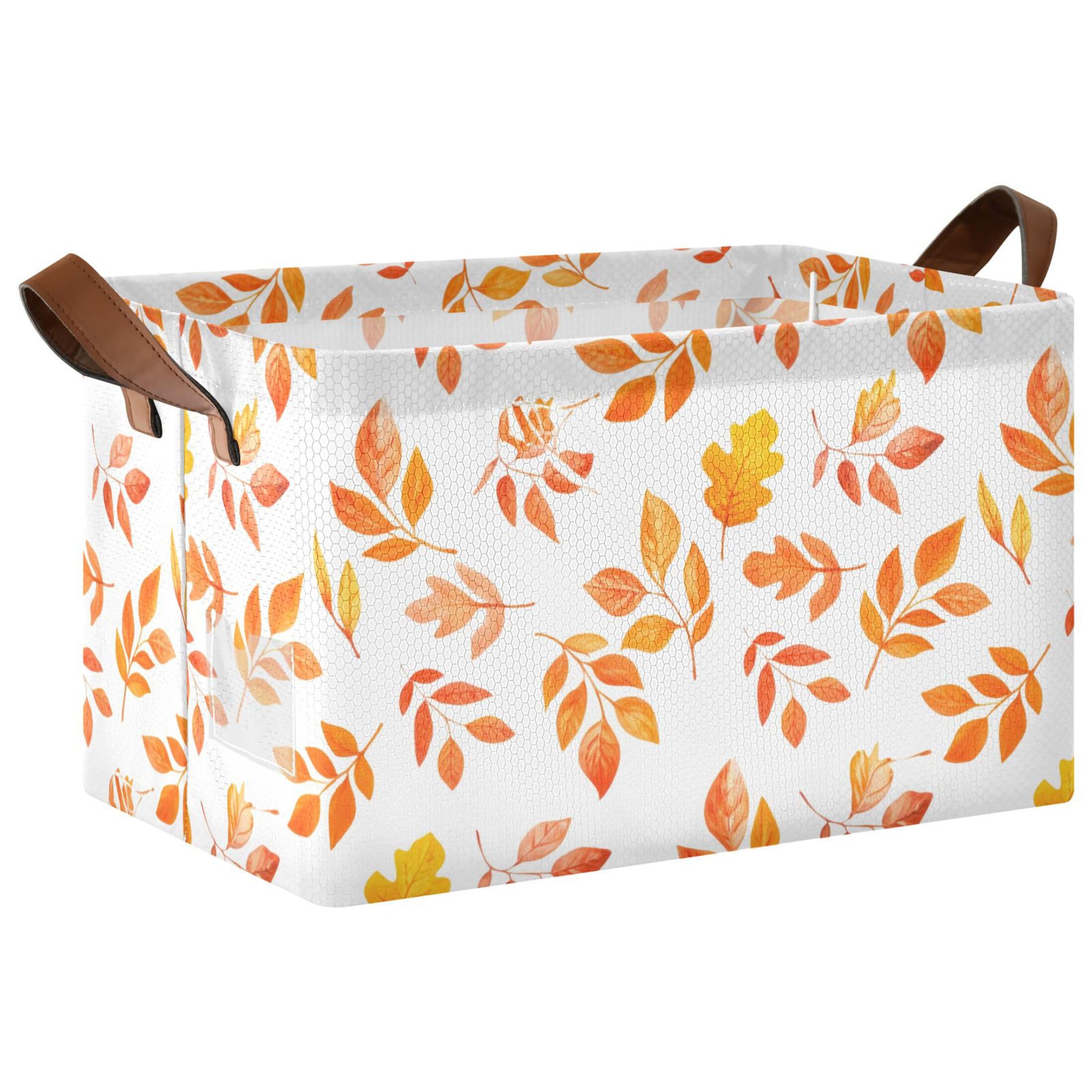 Kutsu Autumn Leaves Foldable Storage Basket Collapsible Bin With Handles For Shelves
