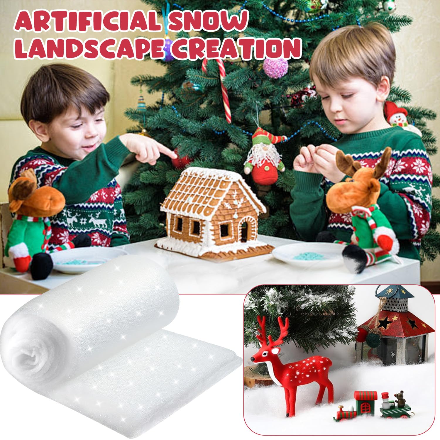 3 Rotolo di Neve Artificiale, 80 * 150cm Addensate Morbide Coperte di Neve Artificiale, Natalizia Coperta di Neve Arrotolata, Coperte di Neve di Natale per Addobbi Natalizi Invernali