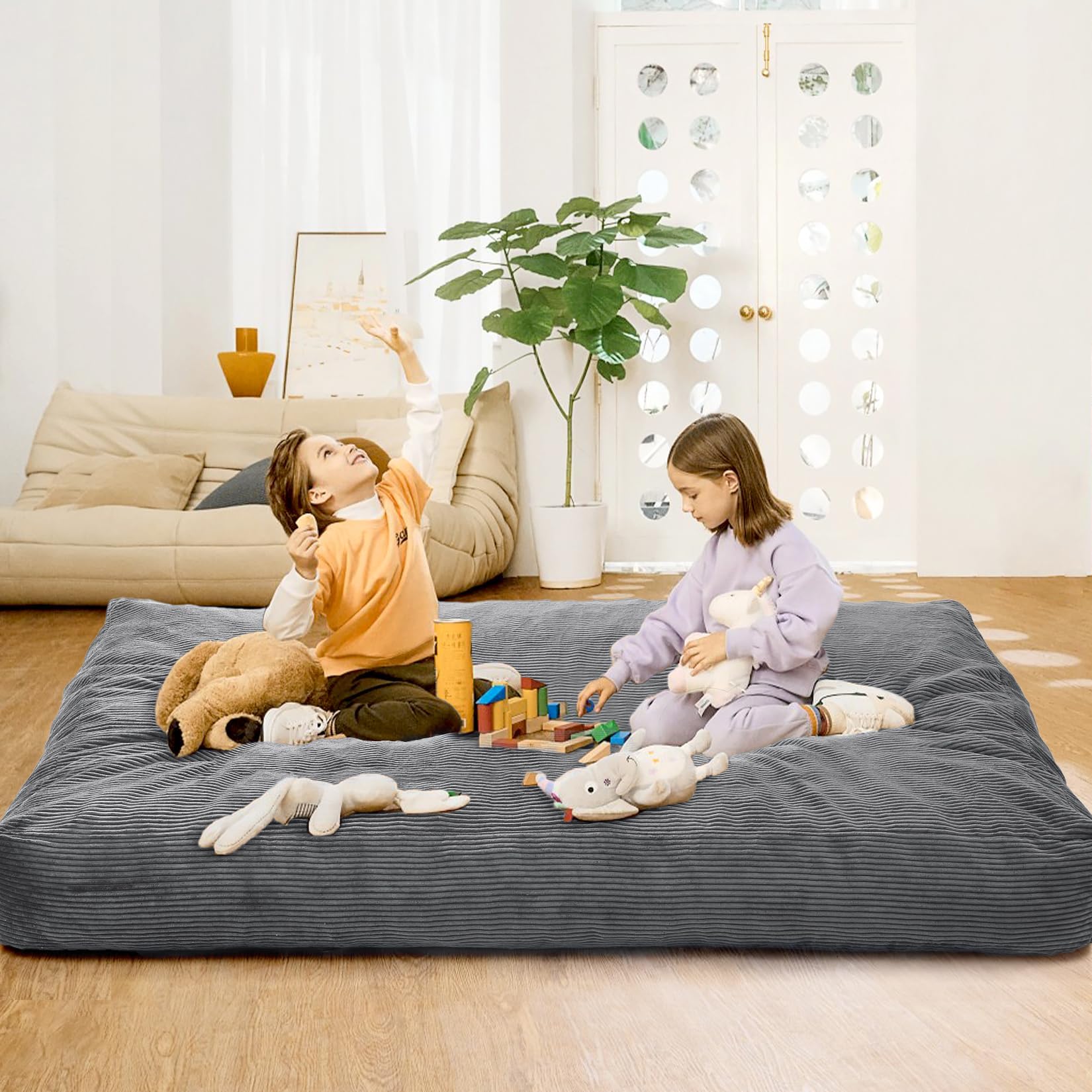 Garvee Sillón Puf Gigante De Pana para Adultos: Sofá Convertible En Colchón, Espuma De Alta Densidad, Funda Extraíble y Lavable