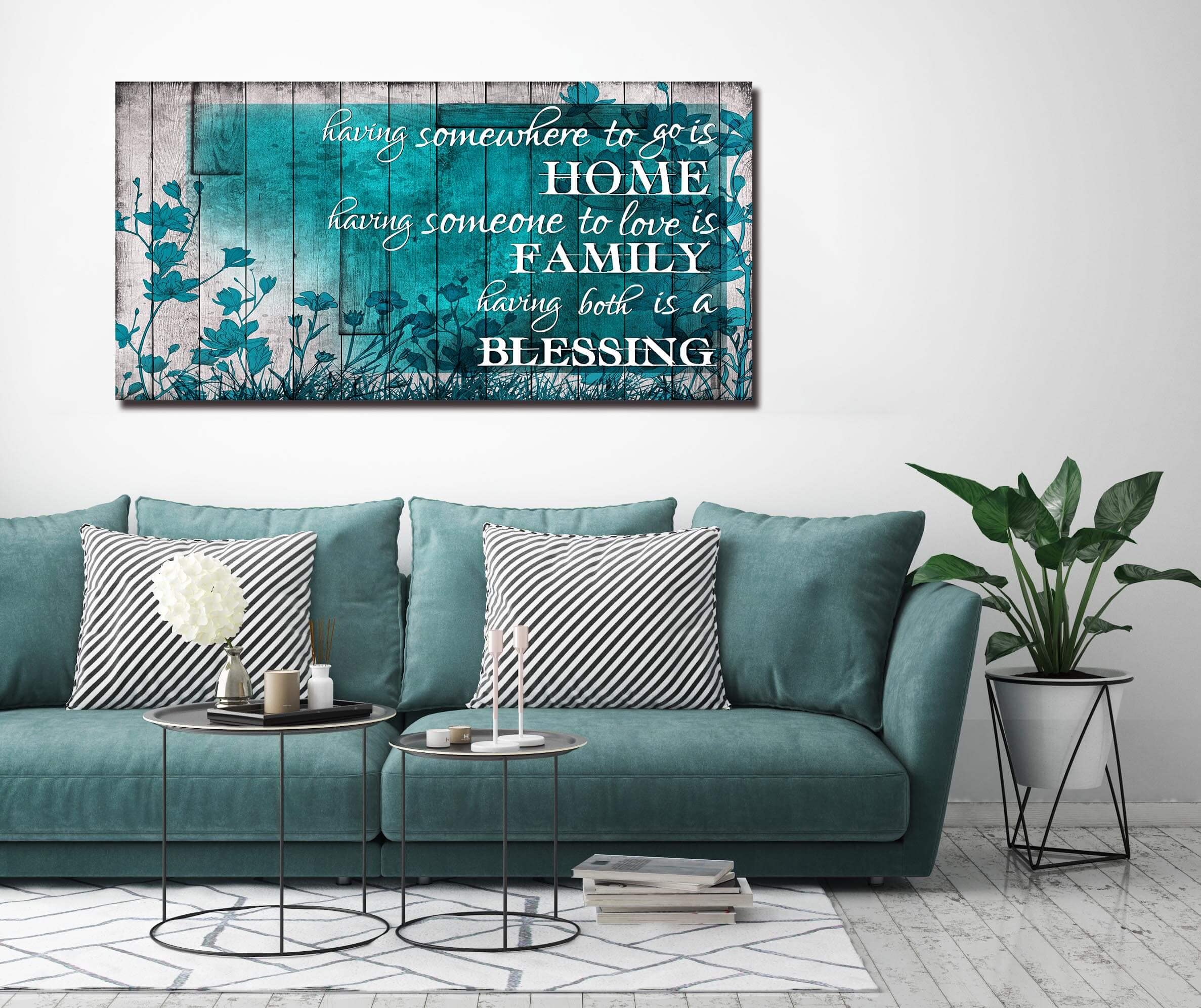 LAOTOART Large Inspirational WallArt for Living Room Teal Flower
