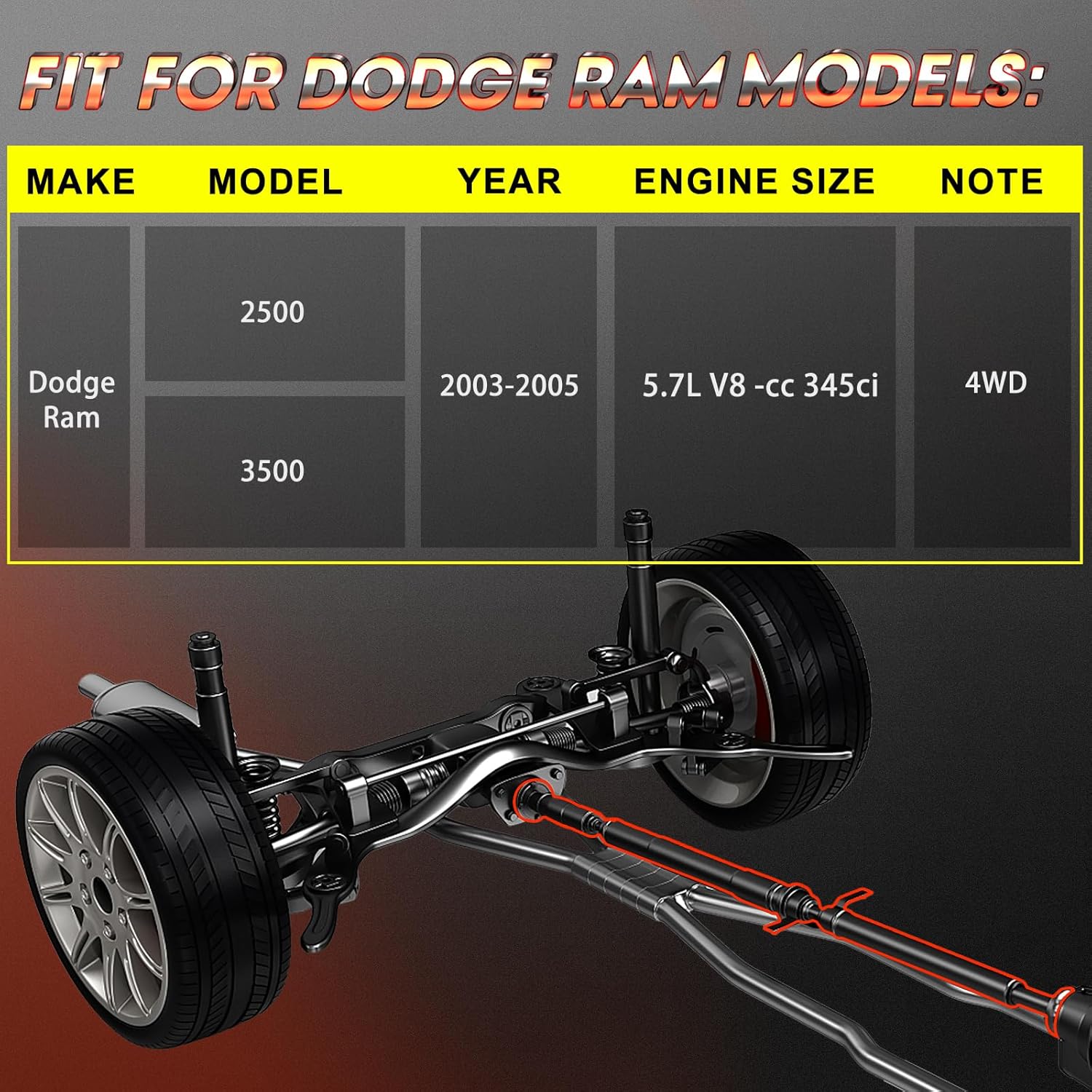 Front Drive Shaft Driveshaft Assembly Fit for Dodge Ram 2500 2003-2005 for Ram 3500 2003-2005 4WD V8 5.7L OE# 52105931AE,659537,938272- for Manual Transmission