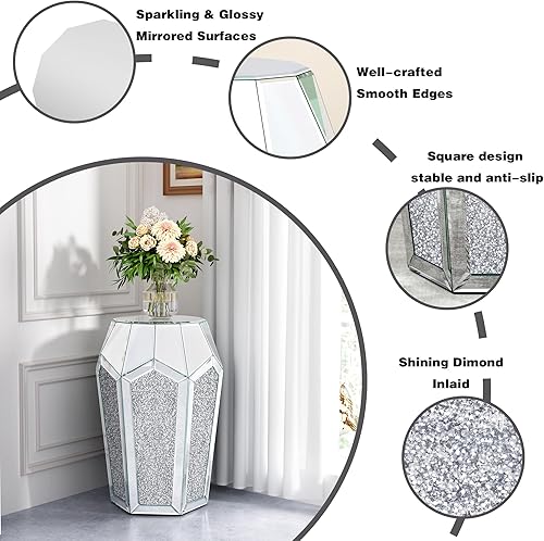 Miniatura 4 de ENENE Mesa auxiliar de espejo con diamantes triturados para sala de estar, mesa auxiliar para espacios pequeños para dormitorio, oficina, pasillo,